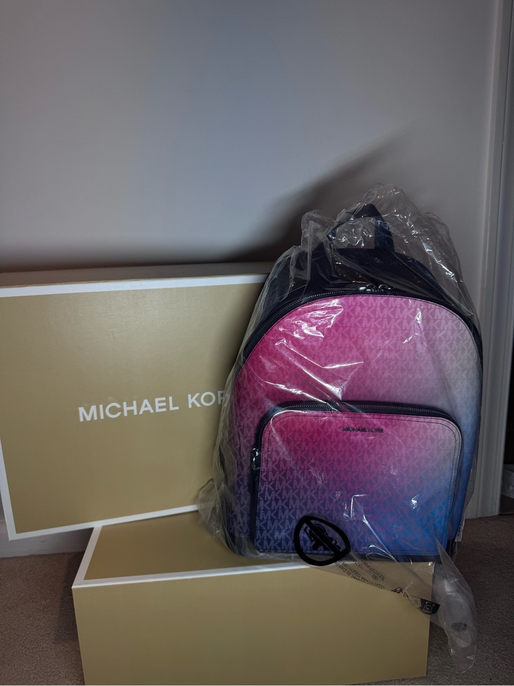 Michael Kors Pink to Blue Gradient MK Logo Backpack - Picture 3 of 3